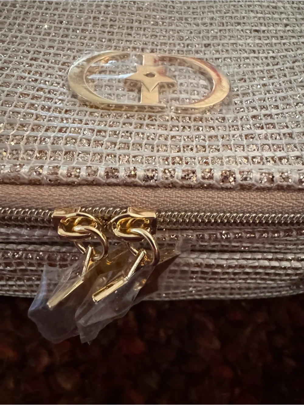 NEW CHRISTIAN DIOR LIMITED EDITION GOLD WOVEN SPARKLY POUCH